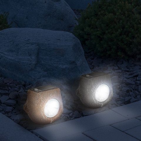 LED-es kültéri szolárlámpa - szürke / barna kő