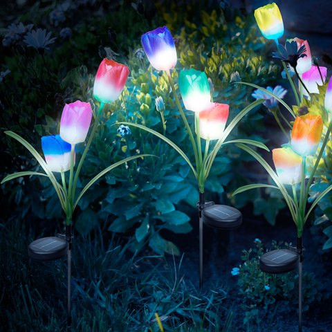 Leszúrható szolár virág - RGB LED - 70 cm - 2 db / csomag