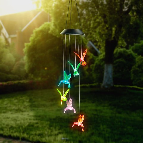 Felakasztható szolár lámpa - kolibri - RGB LED-del