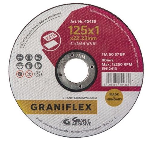 Vágókorong INOX, egyenes, 125x1,0 mm GRÁNIT